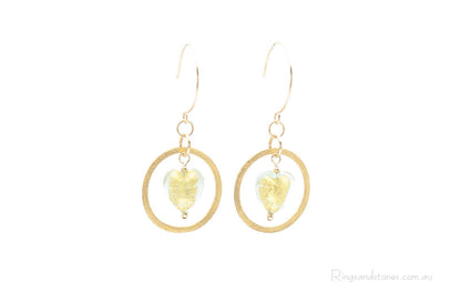 Murano glass gold heart earrings