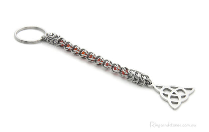 Medieval style key ring chain with carnelian gemstone beads
