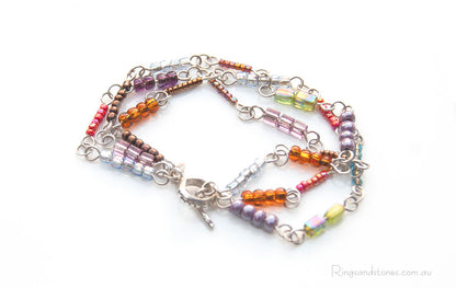 3 strand sterling silver glass bead bracelet